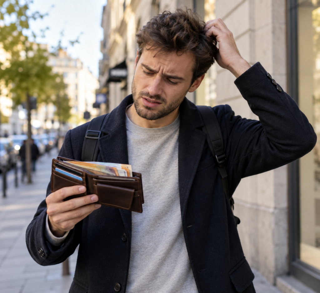 Un homme trouve un portefeuille par terre