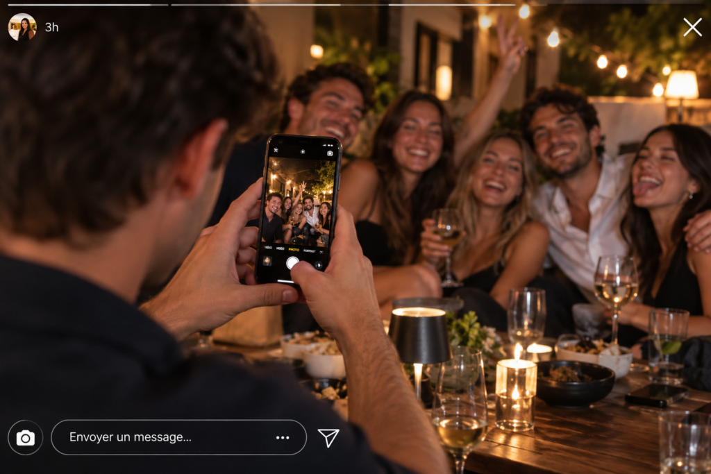 Une personne prend ses amis en photo lors d'une soirée